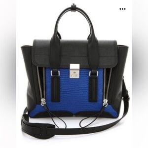 3.1 Phillip Lim "Pashli" Medium Blue & Black Leather Satchel Bag
